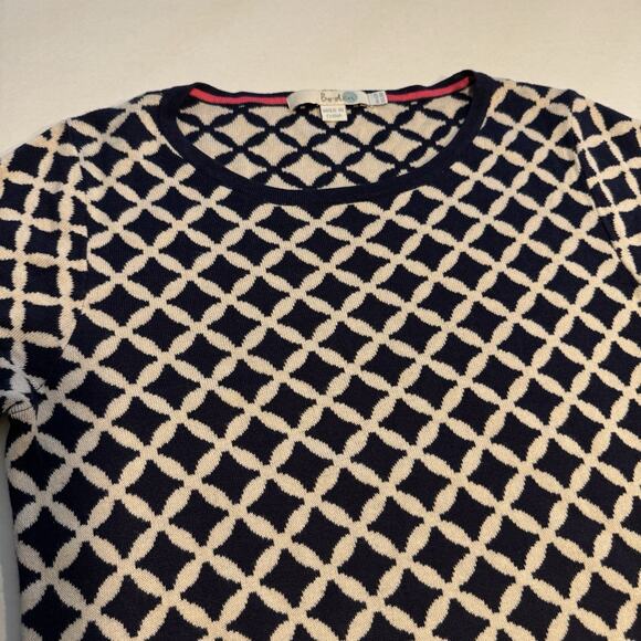 Boden Womens Knit Dress Size 8R Navy Cream Geometric Lattice Pattern Stretch - Picture 4 of 9